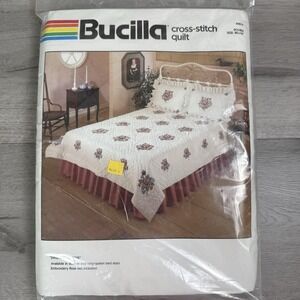Vintage Bucilla Sweetheart Rose Cross Stitch Quilt Kit 49874 Double 80x96 USA